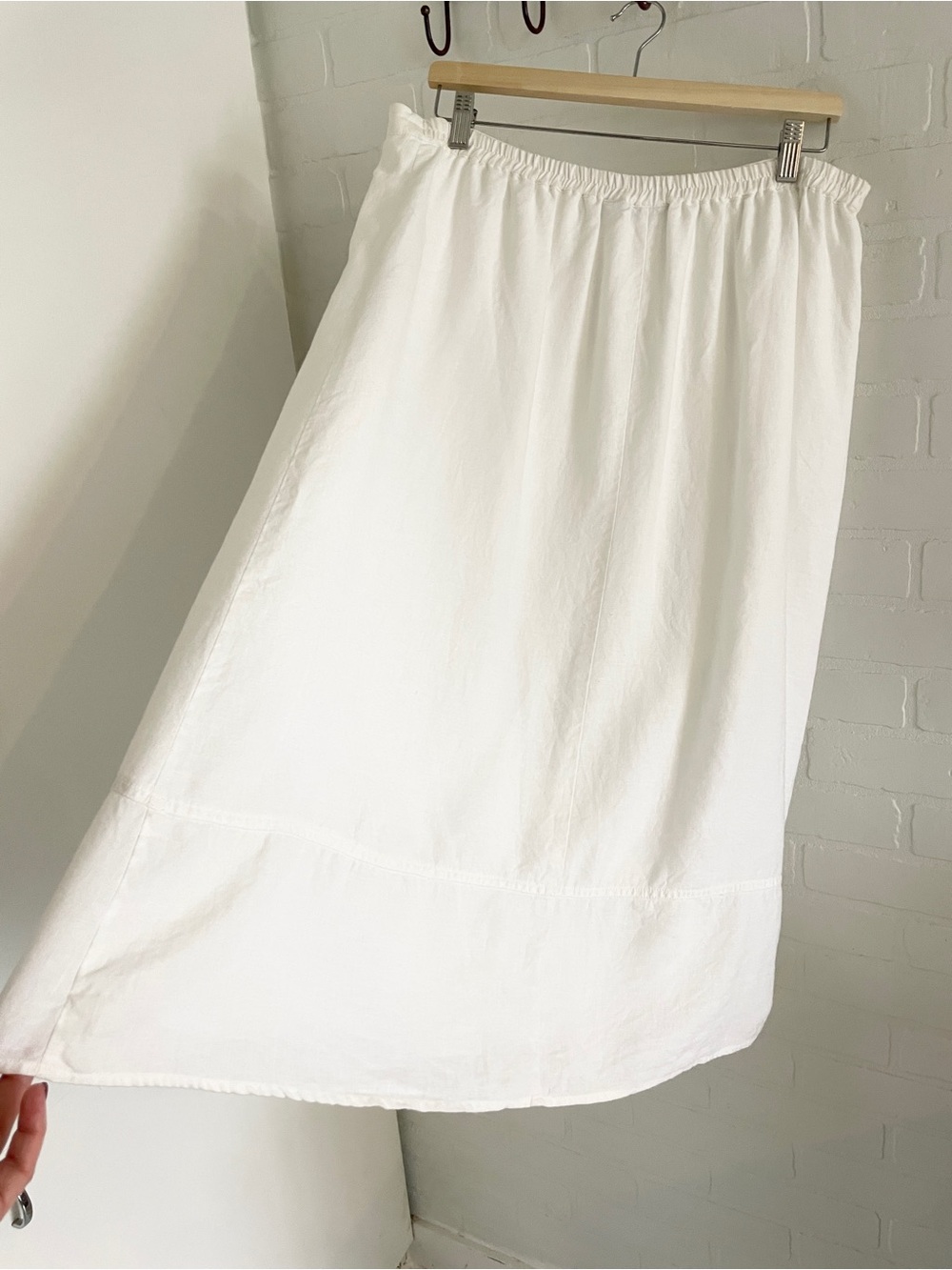 Kim Rogers White Linen Midi Skirt Elastic Waist Quiet Luxury Sz Large Petite - Picture 8 of 10